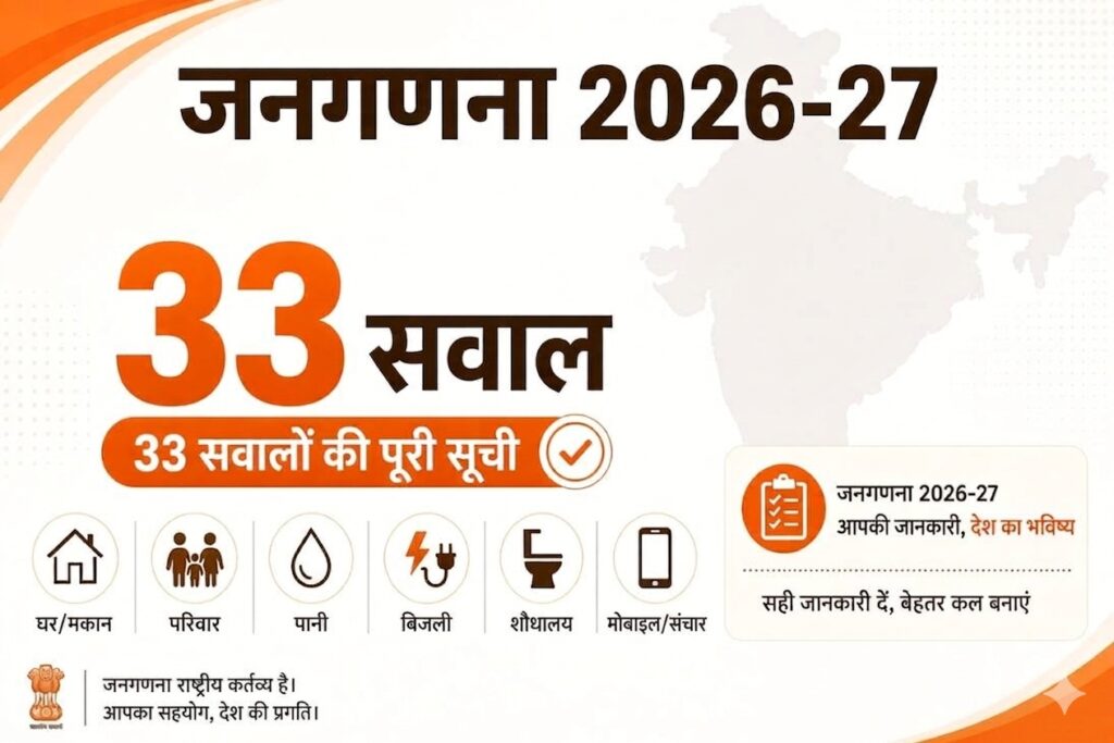 जनगणना में पूछे जाने वाले  33 सवालों की सूची। 2026-27